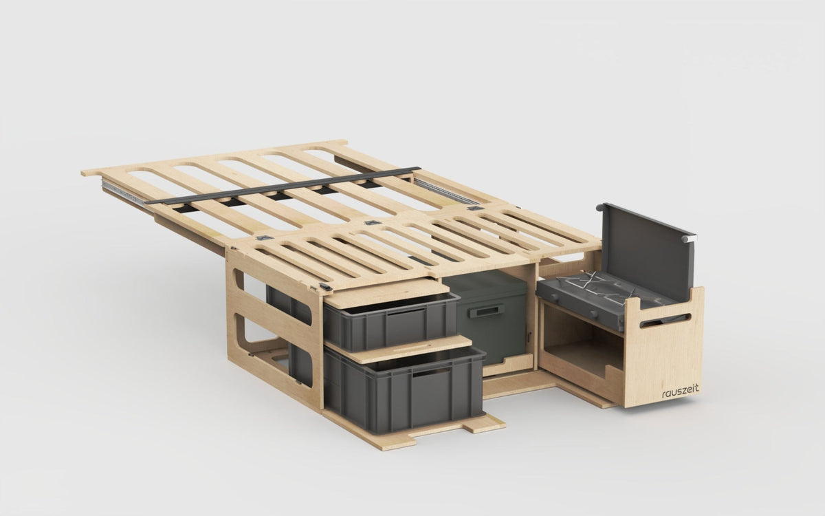 Rauszeit Campingbox für Hochdachkombis mit Kochmodul und Stauraum