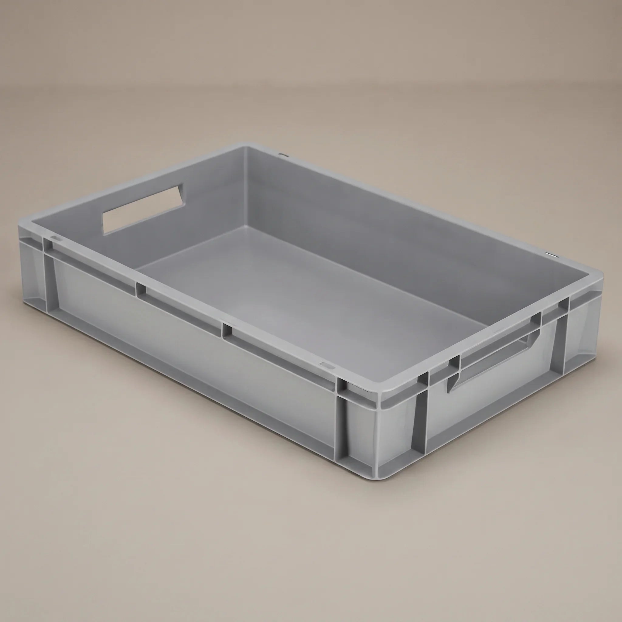 Flache graue Eurobox 60 × 40 × 12 cm für die Campingbox