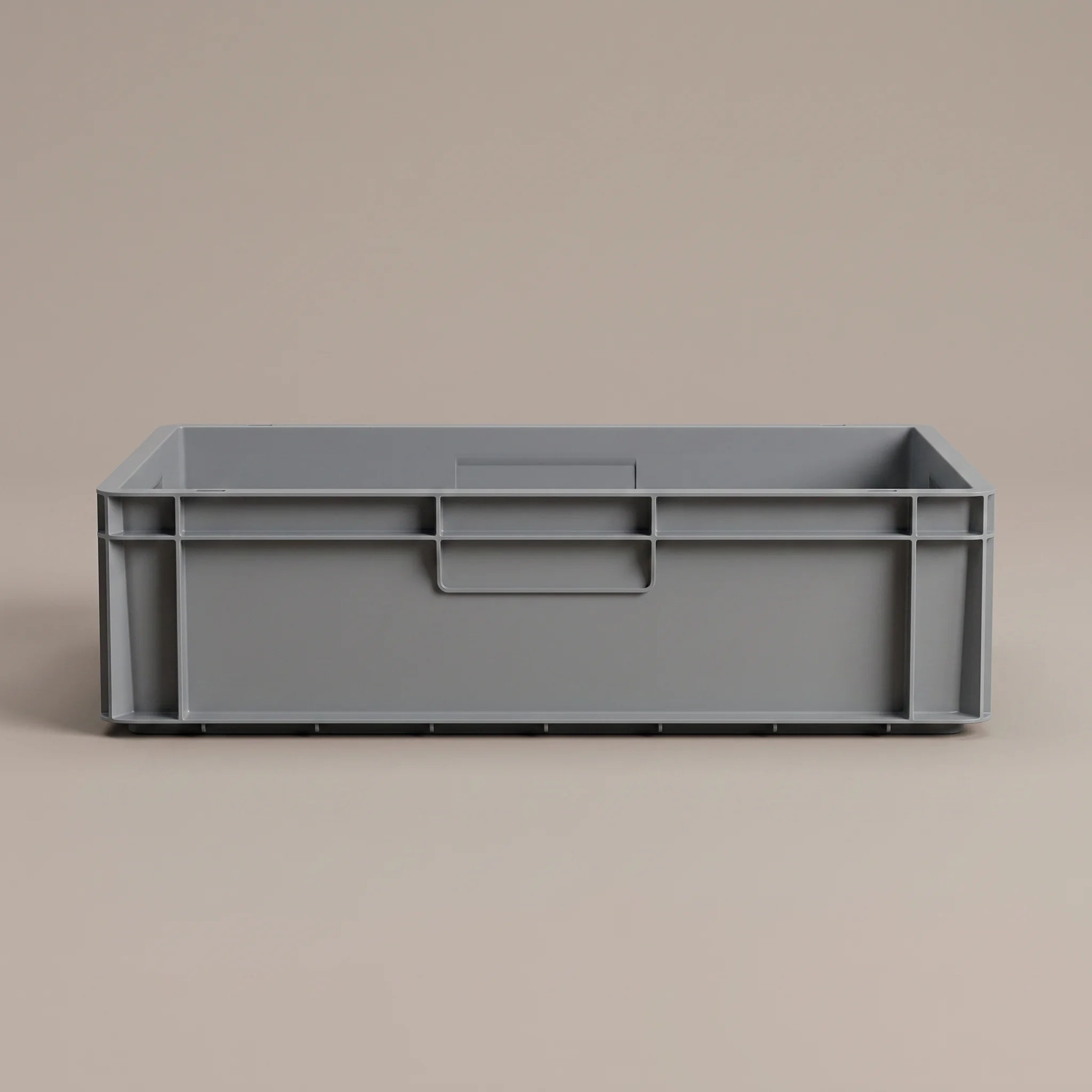 Graue Eurobox 60 × 40 × 15 cm von vorn